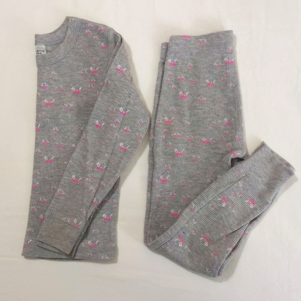 athletic works thermal waffle knit matching base layer pajamas set size XS girls